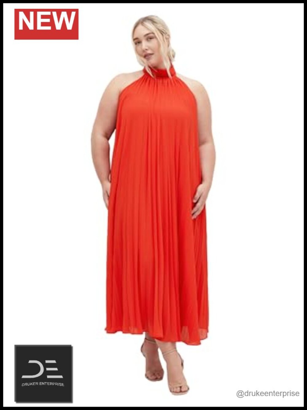 Plus Size A-Line Maxi Dress High Neck Sleeveless Semi Formal Wedding Guest